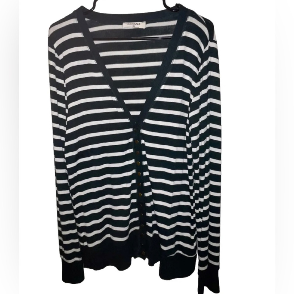 Zenana Green Striped Cardigan XL